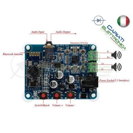 SCHEDA MODULO AMPLIFICATORE STEREO PAM8610 2x10 W Bluetooth Audio