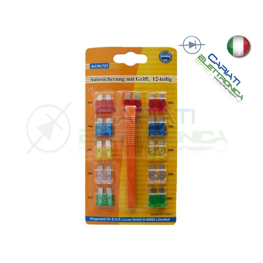 Kit di 11 Fusibili a Lama da 19mm per Auto con Pinza