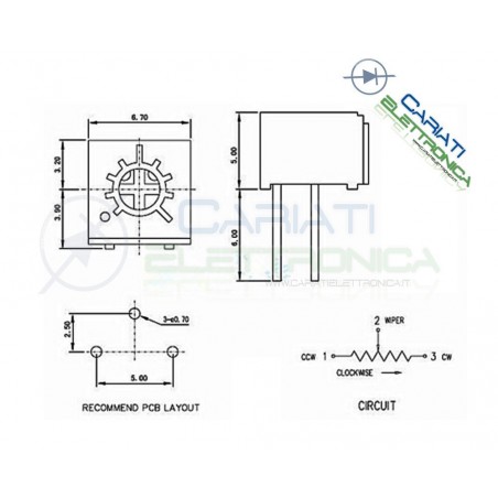 2 pezzi Potenziometro Trimmer 3362P 200K ohm 200Kohm
