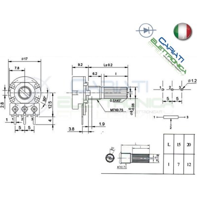 Potenziometer 10Kohm Mono single turn logarithmic A10K shaft 20mm