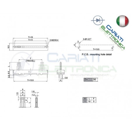 Potenziometro slider a slitta lineare 45mm 500kohm 500k B500KCosocomi