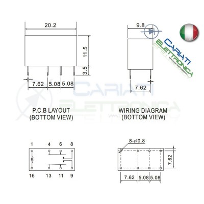 Relè 2 scambi RS-5-L RS5L RS-5L con bobina 5Vdc 5V DC 1A 125Vac DPDT
