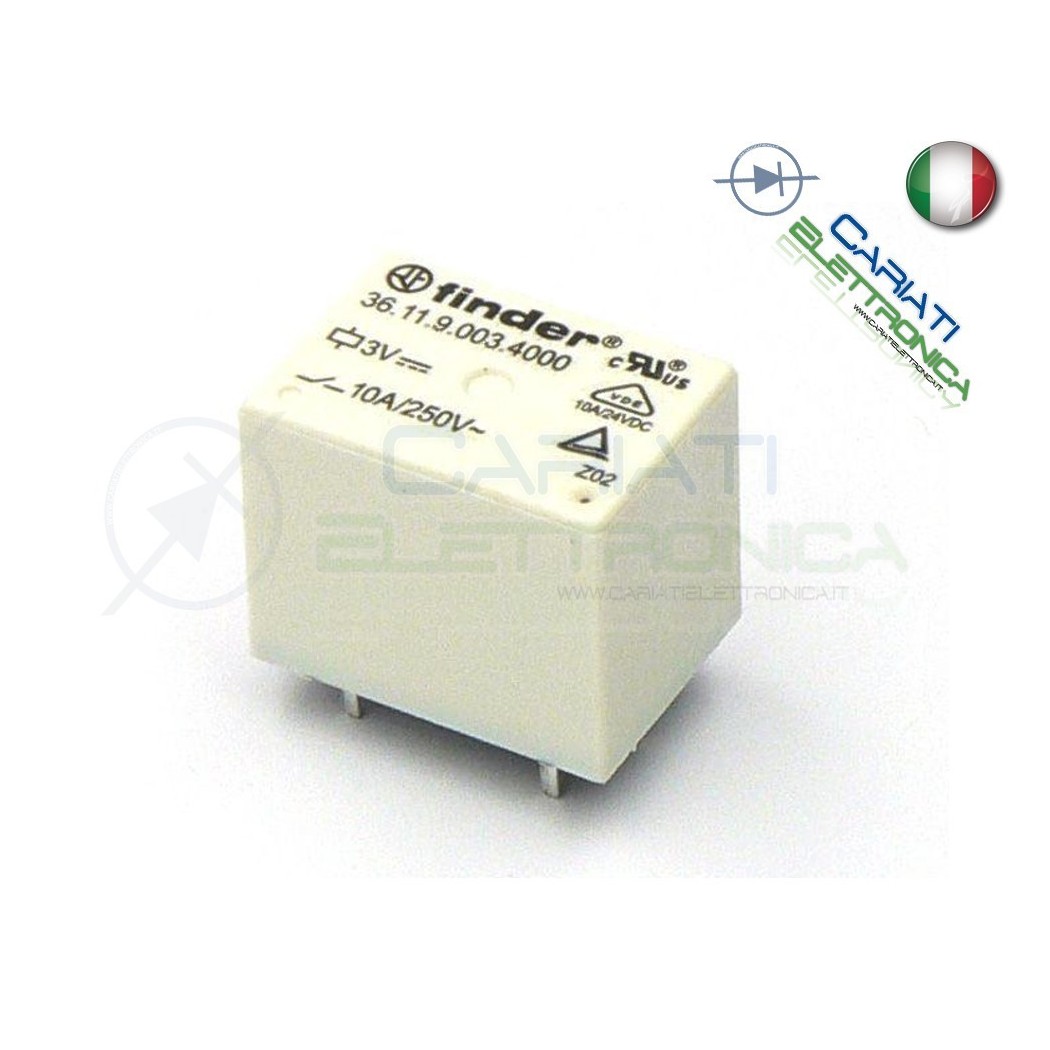 Relè Finder 36.11.9.003.4011 con bobina 3Vdc 3V DC 10A 250Vac 10A 30Vdc SPDTFinder