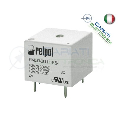 Relè RELPOL RM50-3011-85-1003 con bobina 3Vdc 3V DC 10A 240Vac 15A 24Vdc SPDT
