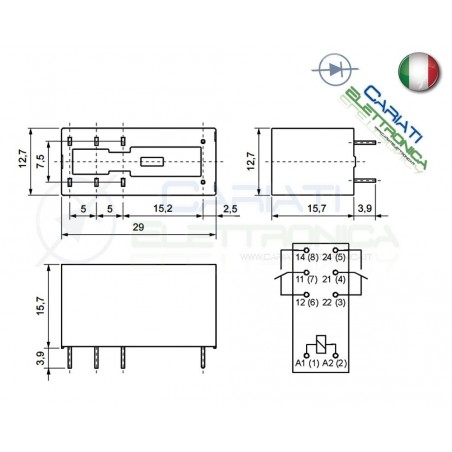Relè RELPOL RM84-2012-35-1003 con bobina 3Vdc 3V DC 8A 250Vac 8A 24Vdc DPDT