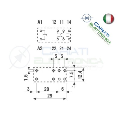 Relè FINDER 40.52.9.012.0000 con bobina da 12Vdc 8A 30Vdc 8A 250Vac DPDT