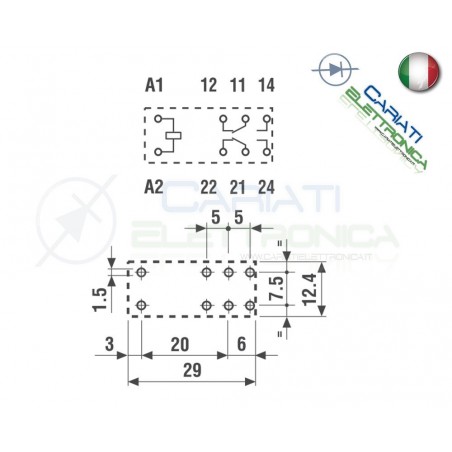 Relè FINDER 40.52.9.012.0000 con bobina da 12Vdc 8A 30Vdc 8A 250Vac DPDT