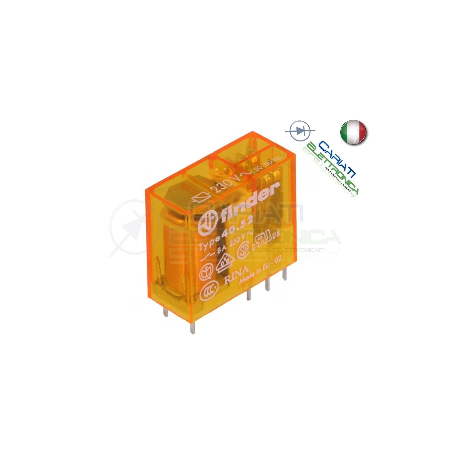 Relè FINDER 40.52.8.230.0000 con bobina da 230Vac 8A 30Vdc 8A 250Vac DPDTFinder