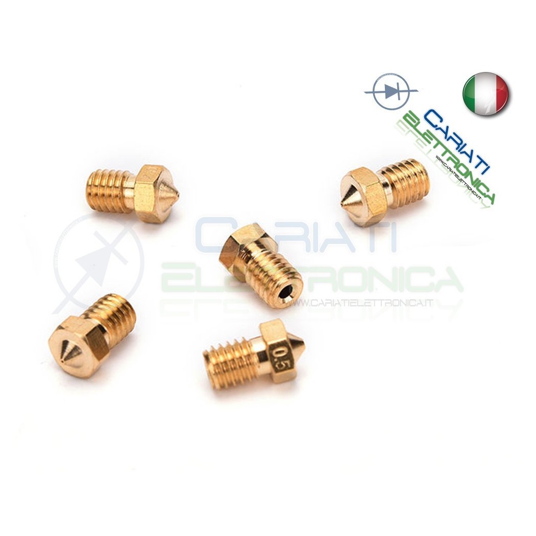 Kit 5 pezzi Ugello Nozzle per Estrusore in ottone 1.75mm E3DV6 Stampante 3D Generico