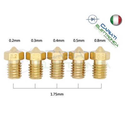 Kit 5 pezzi Ugello Nozzle per Estrusore in ottone 1.75mm E3DV6 Stampante 3D Generico