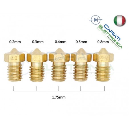 Kit 5 pezzi Ugello Nozzle per Estrusore in ottone 1.75mm E3DV6 Stampante 3D Generico