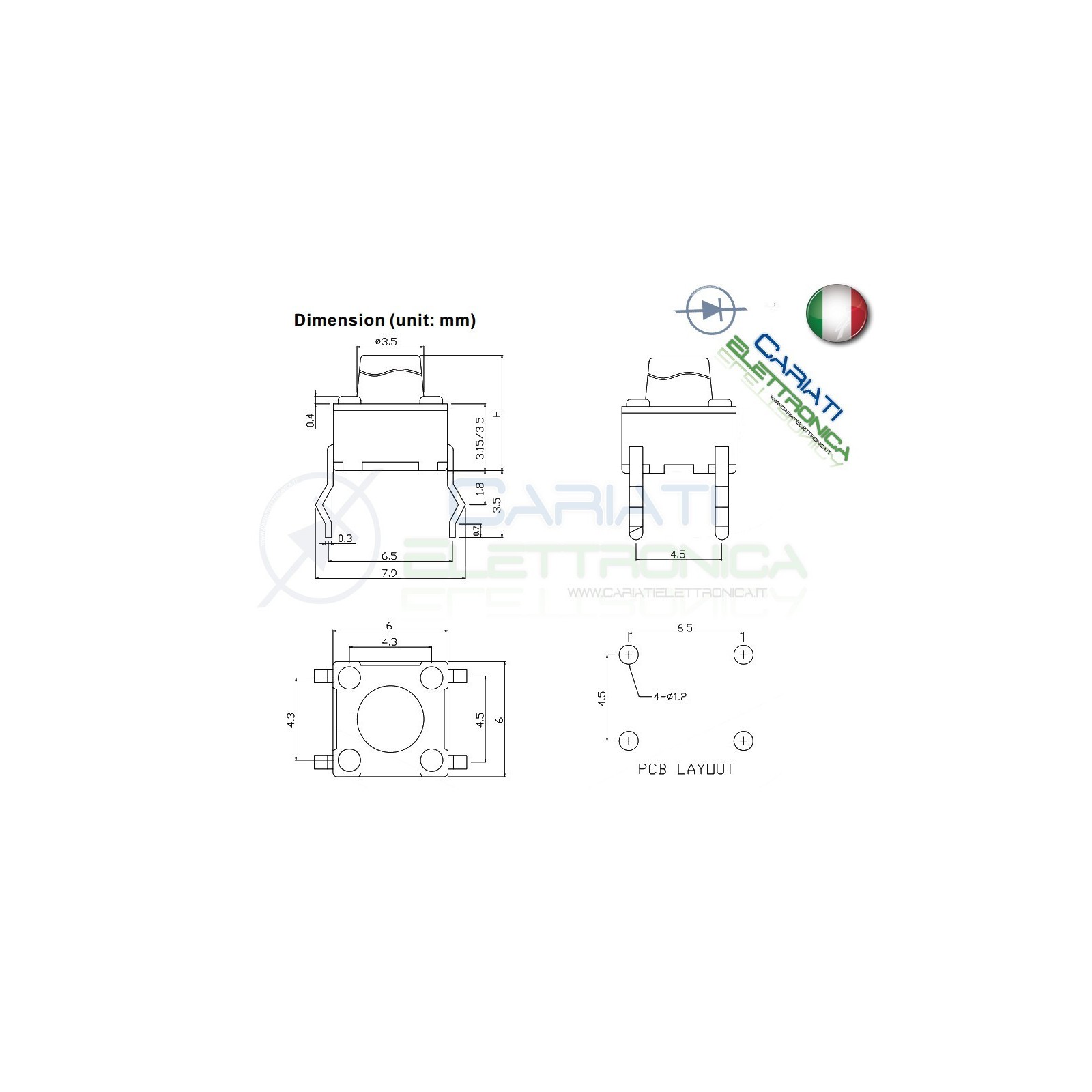 10 PEZZI MINI MICRO PULSANTE 3X6X3.5MM mm PCB Tactile Switch