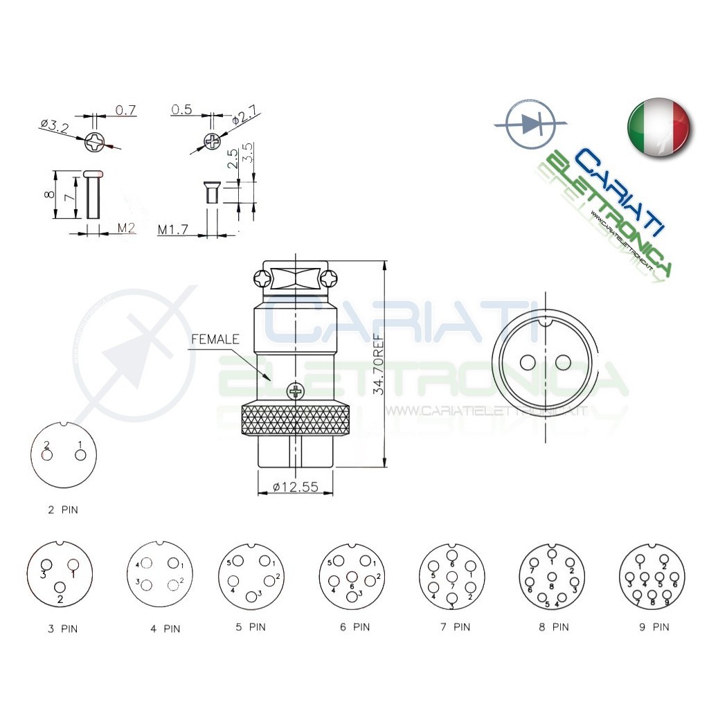 Aerzetix - 5 x connettore/presa maschio-femmina spina adattatore per Aerzetix - 5 x connettore/presa maschio-femmina spina adattatore per