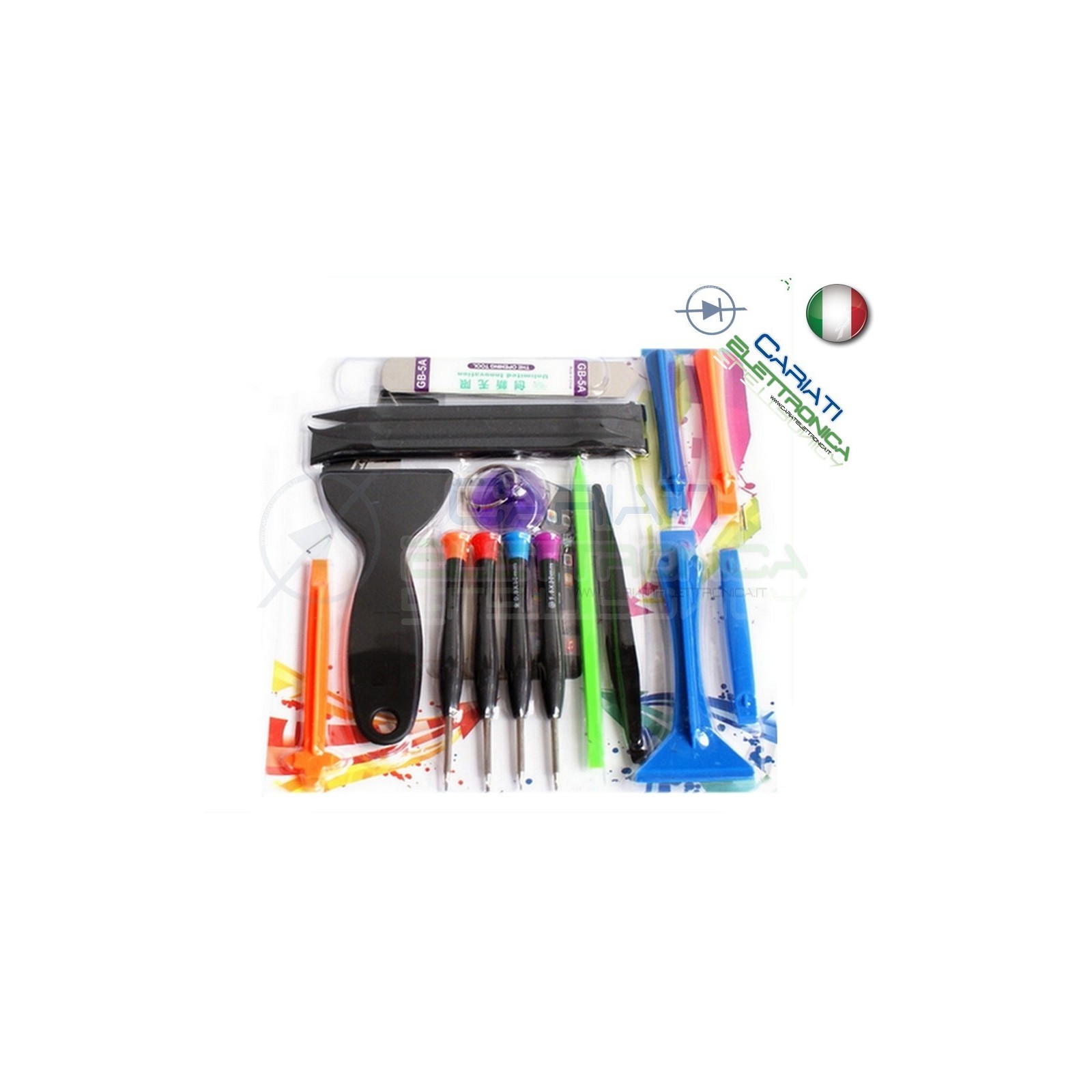 KIT da 17 PEZZI TOOLS PER APERTURA SMONTAGGIO CELLULARI IPHONE IPAD SAMSUNG HTC