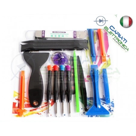 KIT da 17 PEZZI TOOLS PER APERTURA SMONTAGGIO CELLULARI IPHONE IPAD SAMSUNG HTC