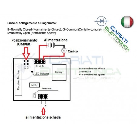 Scheda Ricevente Ricevitore 24V 433 Mhz 1 Relè Canale con Telecomando