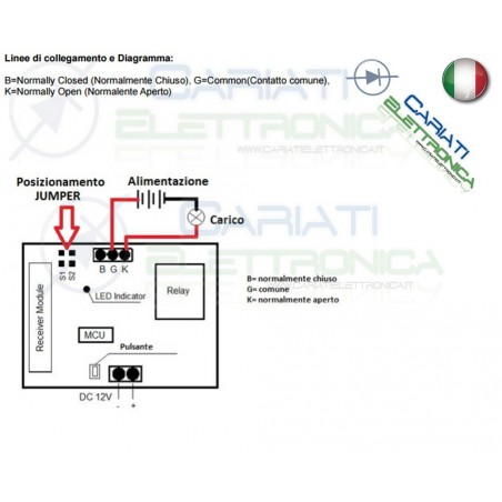 Scheda Ricevente Ricevitore 12V 433 Mhz 1 Relè Canale con Telecomando