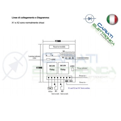 Scheda relè controllo motore UP/STOP/DOWN a distanza con telecomando 12V 433mhz