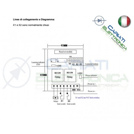 Scheda relè controllo motore UP/STOP/DOWN a distanza con telecomando 12V 433mhz