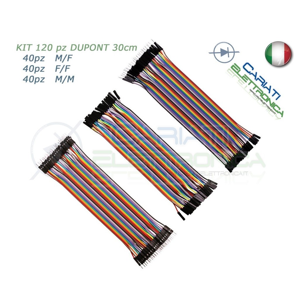 kit 120 ponticelli 30 cm DUPONT jumper breadboard arduino M/M + M/F + F/F