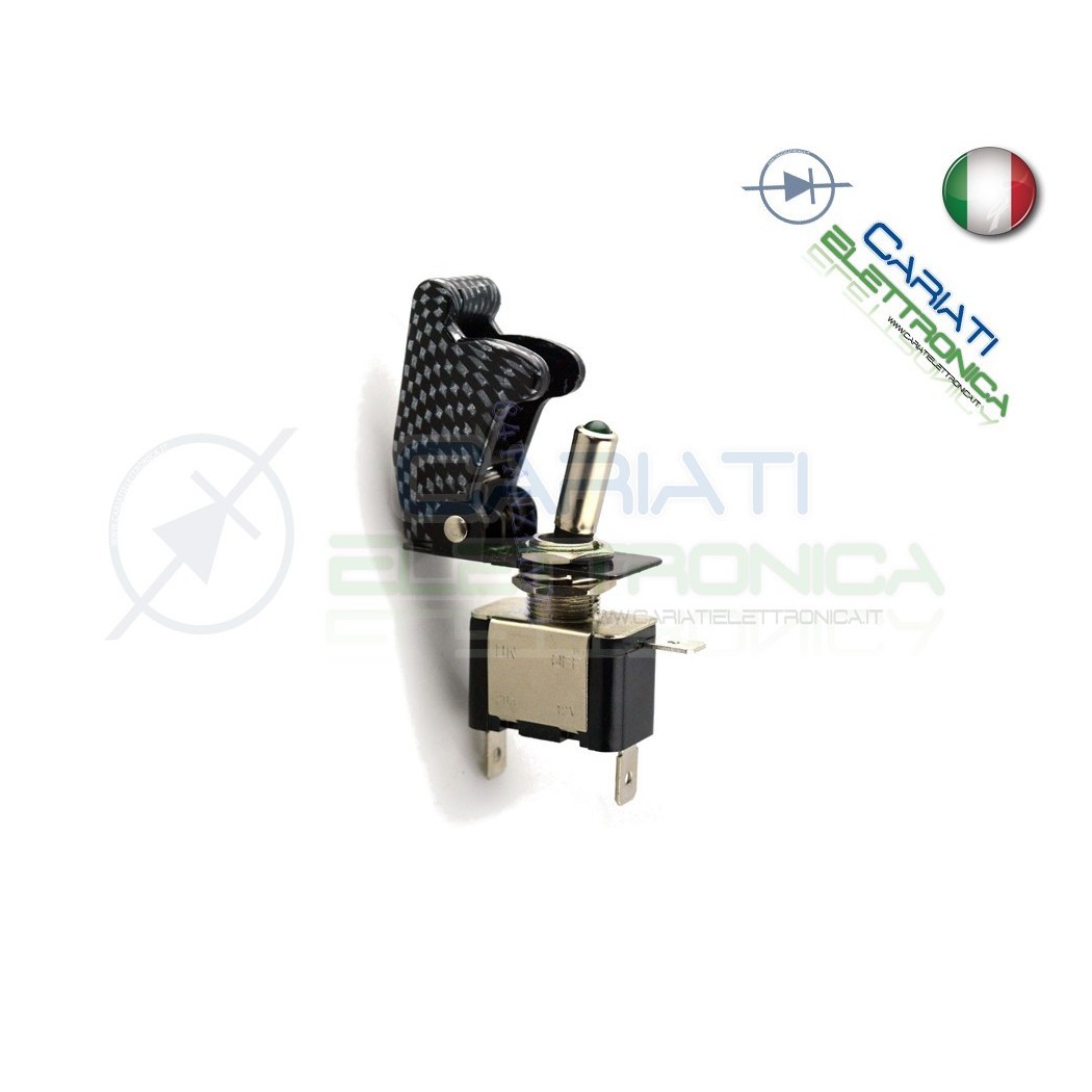 10 PEZZI Interruttore Leva Con Led Verde Tuning 12V 20A Carbonio