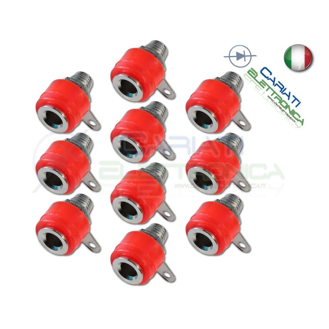 10 Pezzi CONNETTORE BOCCOLA DA PANNELLO PER SPINA A BANANA 4mm ROSSA ROSSO