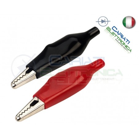 COPPIA 2 Pezzi Pinze Pinza Coccodrillo con Guaina Colore Rosso Nero