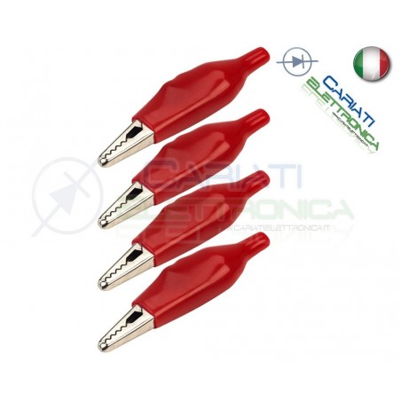 4 Pezzi Pinze Pinza Coccodrillo con Guaina Colore Rosso