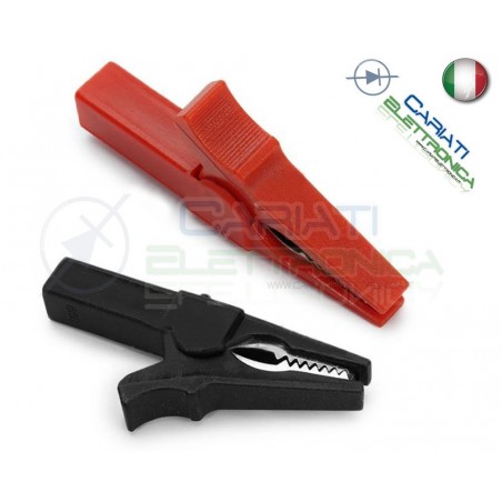 Coppia Pinze Coccodrillo con attacco banana 4mm Rosso Nero 55mm