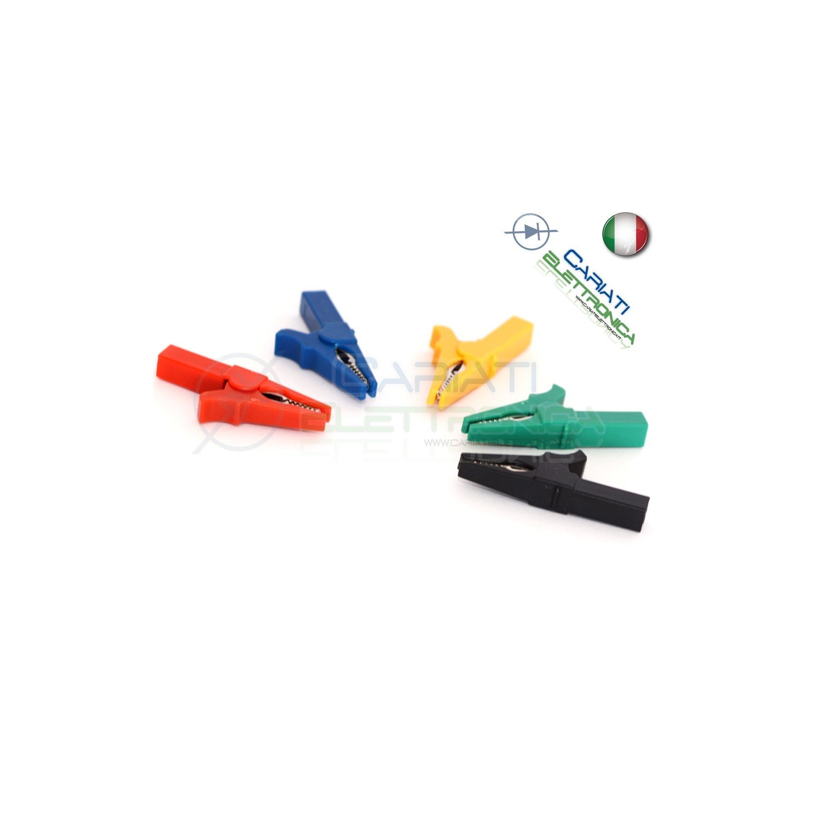 KIT 5 Pezzi Pinza Coccodrillo con attacco banana 4mm Blu Verde Nero Rosso Giallo