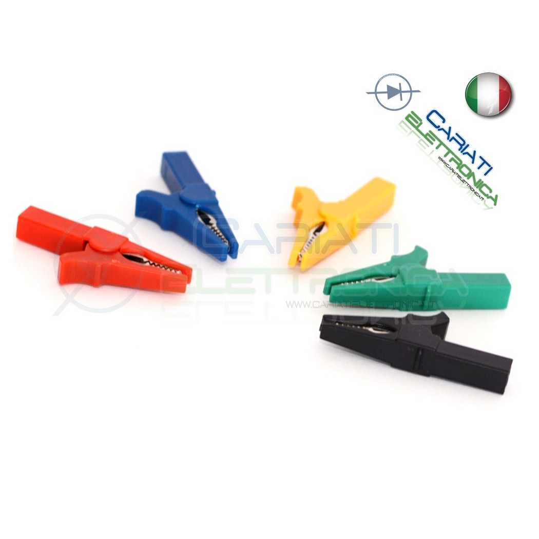 KIT 5 Pezzi Pinza Coccodrillo con attacco banana 4mm Blu Verde Nero Rosso Giallo