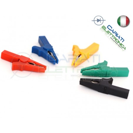 KIT 5 Pezzi Pinza Coccodrillo con attacco banana 4mm Blu Verde Nero Rosso Giallo