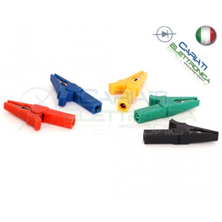 KIT 5 Pezzi Pinza Coccodrillo con attacco banana 4mm Blu Verde Nero Rosso Giallo