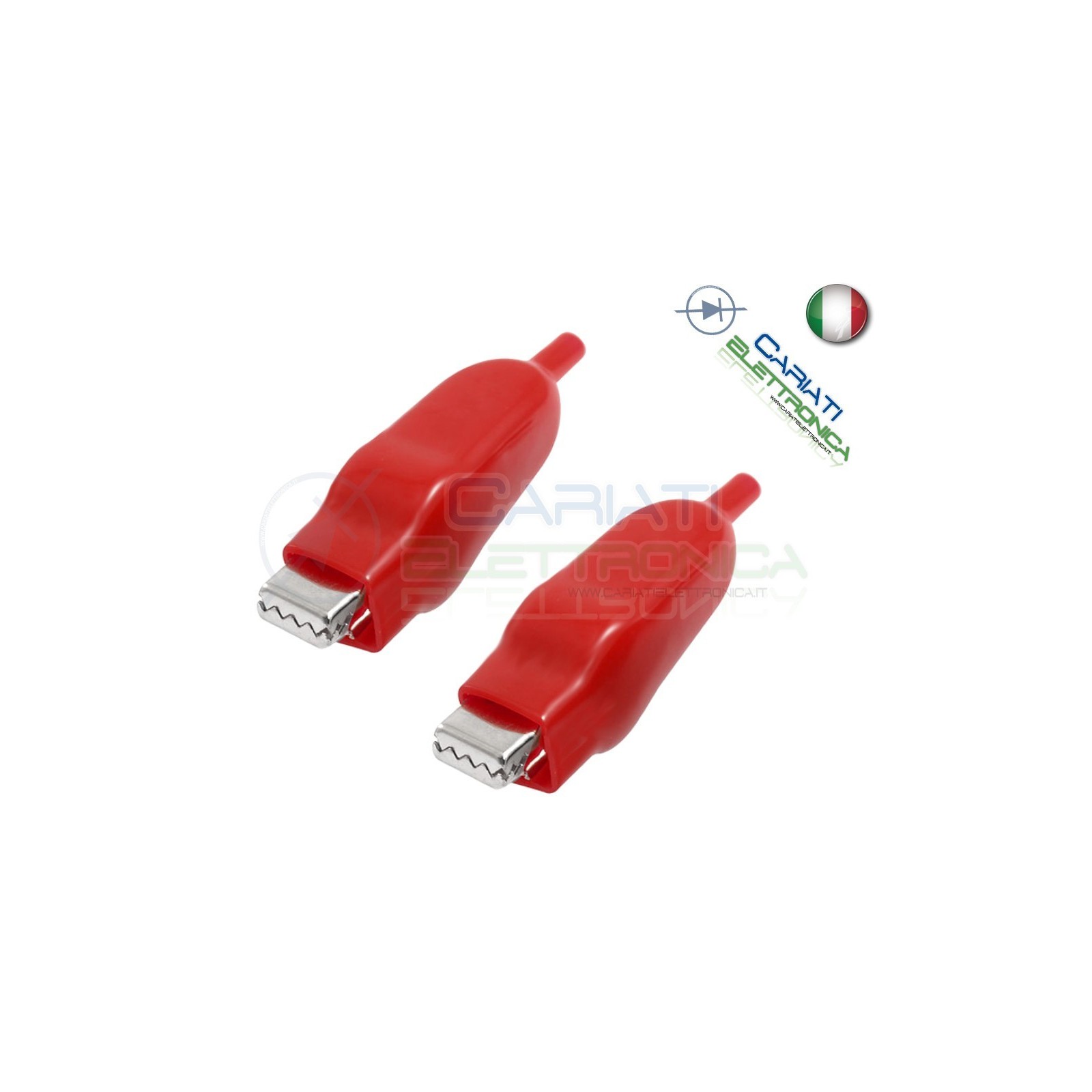 2 Pezzi Pinze Pinza Coccodrillo con Guaina Colore Rosso lunghezza 50mm