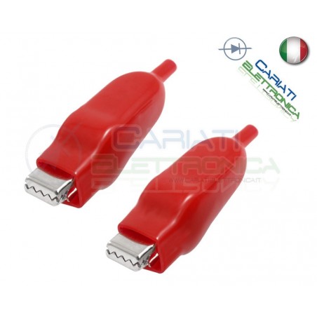 2 Pezzi Pinze Pinza Coccodrillo con Guaina Colore Rosso lunghezza 50mm