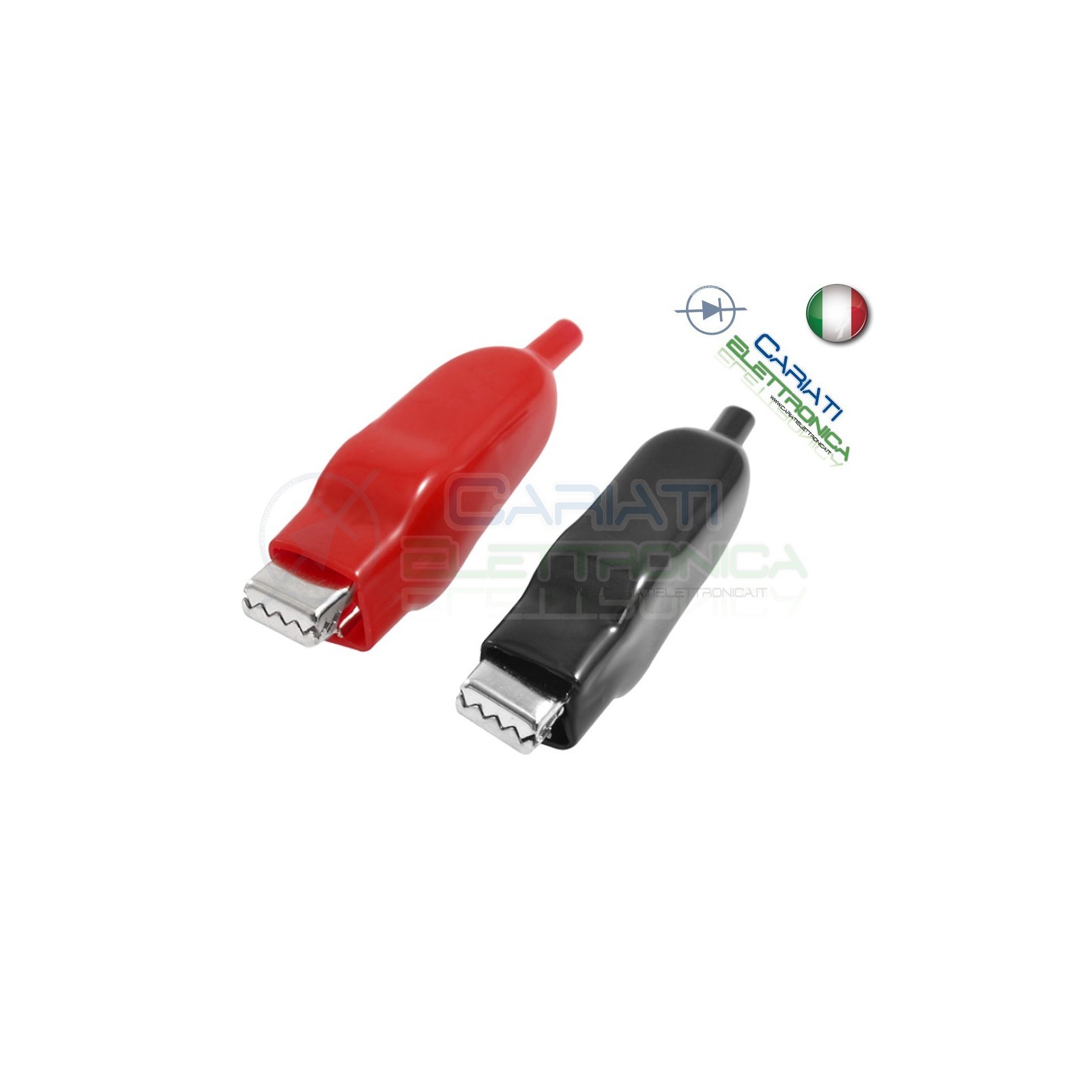 2 Pezzi Pinze Pinza Coccodrillo con Guaina Colore Rosso Nero lunghezza 50mm