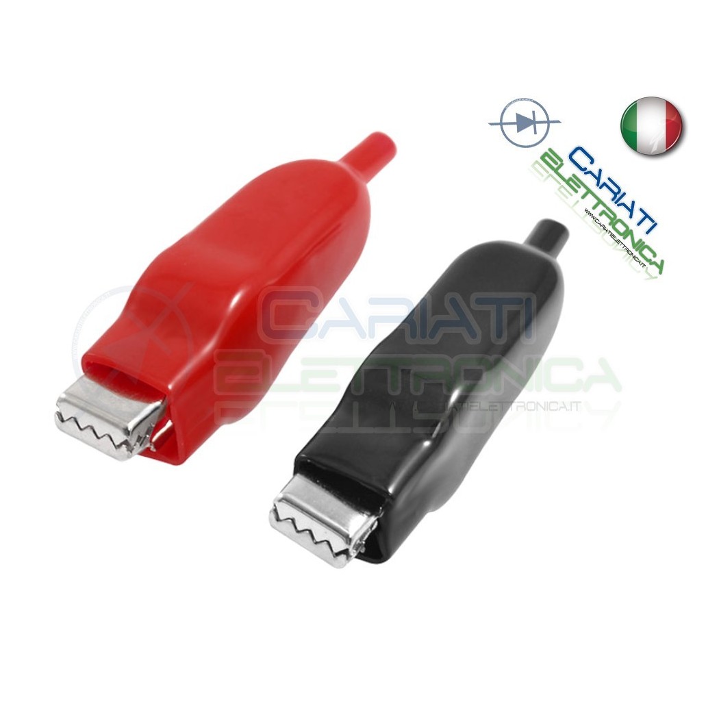 2 Pezzi Pinze Pinza Coccodrillo con Guaina Colore Rosso Nero lunghezza 50mm