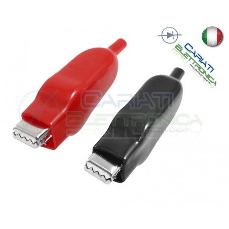 2 Pezzi Pinze Pinza Coccodrillo con Guaina Colore Rosso Nero lunghezza 50mm