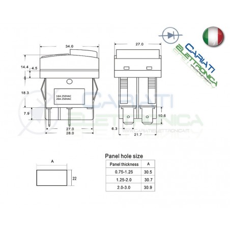 Interruttore a Bilanciere bipolare 250V 16A rocker DPST ON OFF 0 1