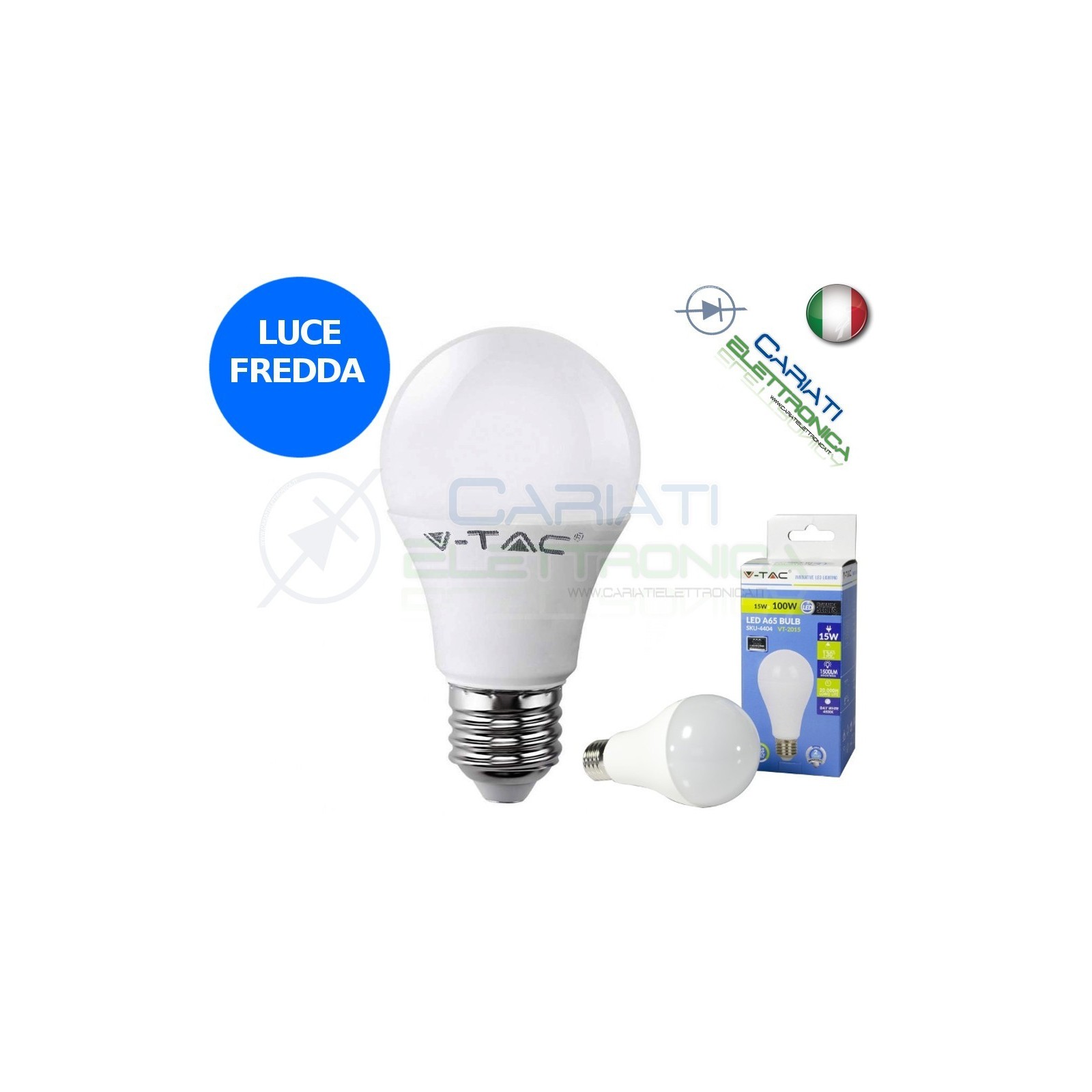 LAMPADA LAMPADINA LED V-TAC E27 15W VT-2015 LUCE FREDDA 1500Lm 6400k SKU 4455
