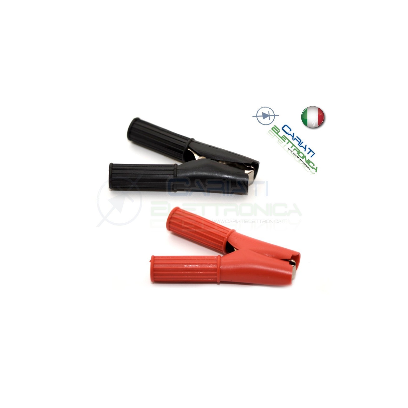 2 Pinze Pinza Coccodrillo con Guaina Colore Nero Rosso lunghezza 82mm
