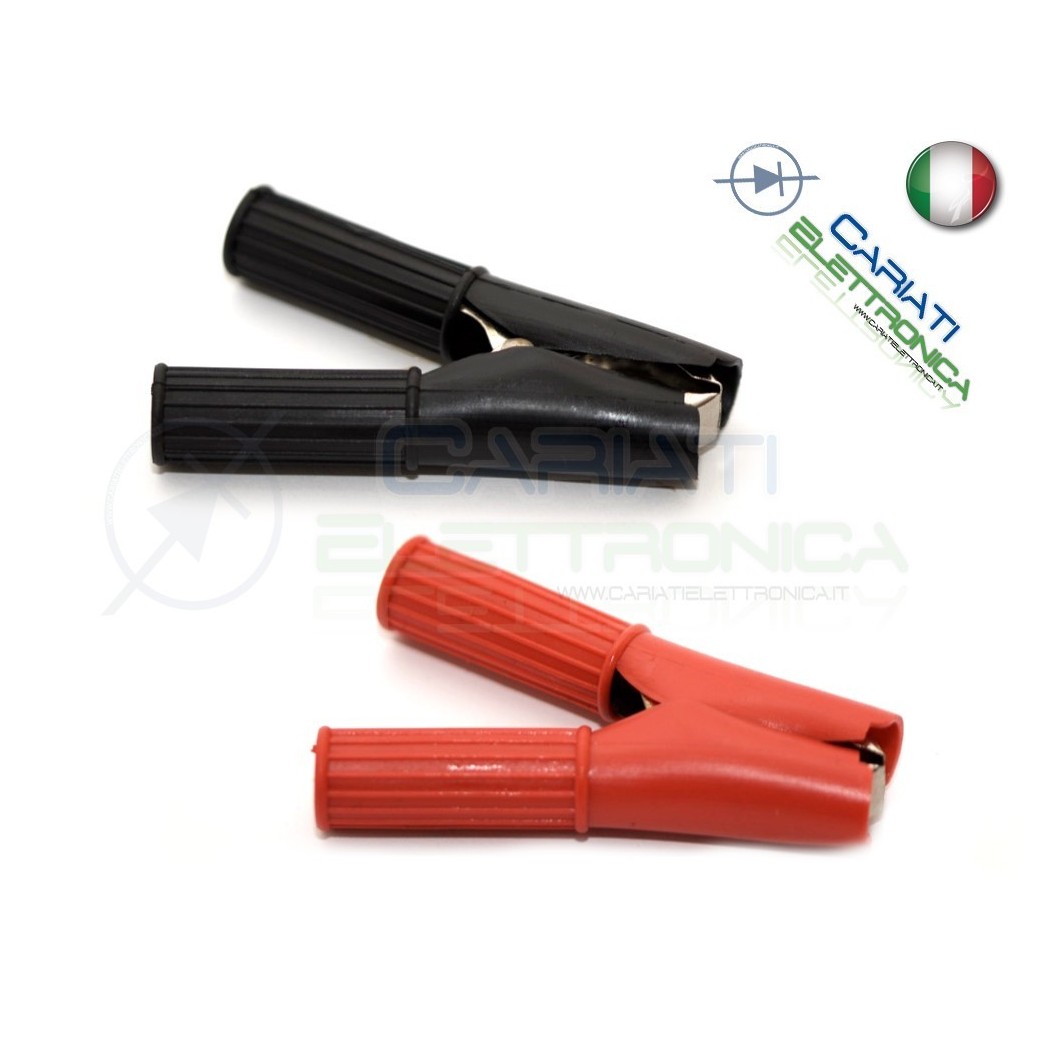 2 Pinze Pinza Coccodrillo con Guaina Colore Nero Rosso lunghezza 82mm