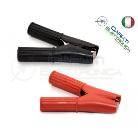 2 Pinze Pinza Coccodrillo con Guaina Colore Nero Rosso lunghezza 82mm