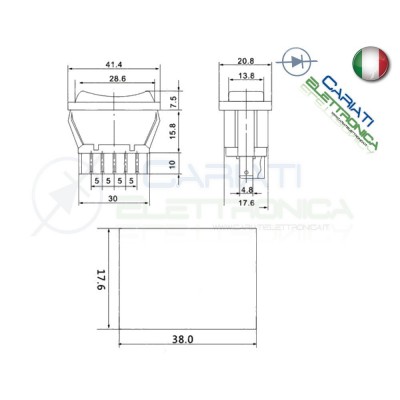 Interruttore deviatore alza cristalli vetro porta antenna 12V 20A 5 pin auto