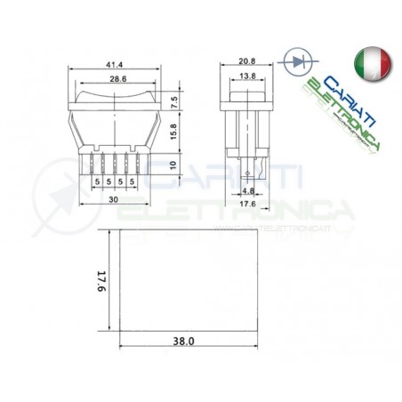 Interruttore deviatore alza cristalli vetro porta antenna 12V 20A 5 pin auto