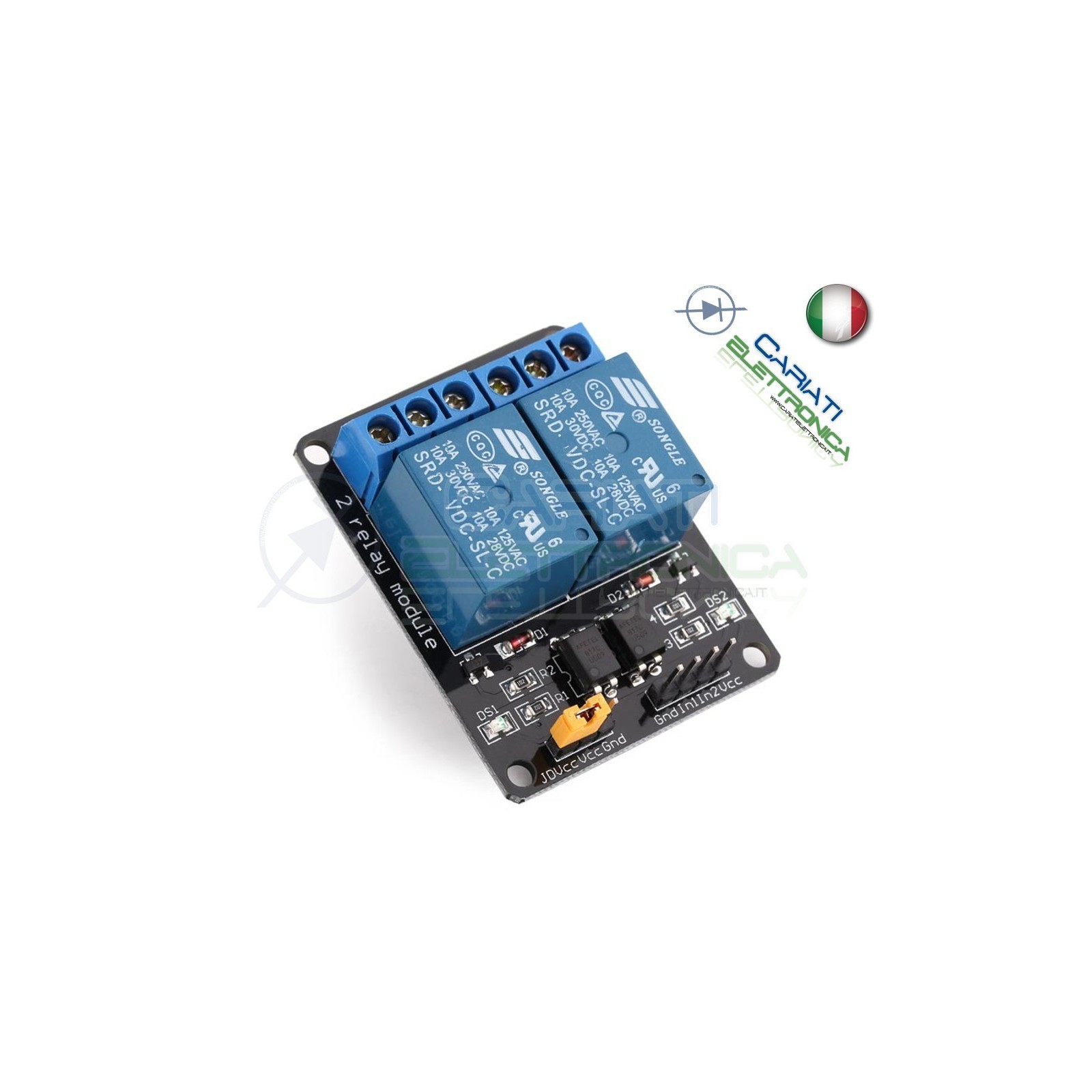 MODULO SCHEDA RELE' 2 CANALI OPTOISOLATI 10A 250V ARDUINO SHIELD 12VdGenerico