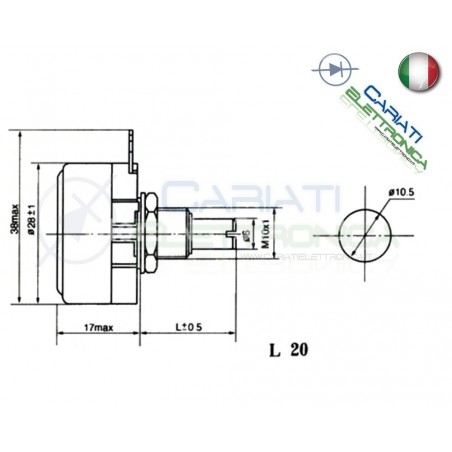 Potenziometro lineare 22Kohm 1Watt monogiro con persono 20mm