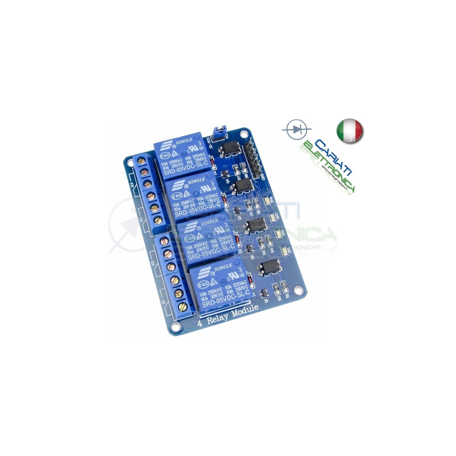Modulo Scheda Rele' 4 Canali Optoisolati 10A 250V Arduino Shield 5Vdc Con Led Generico