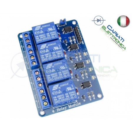 Modulo Scheda Rele' 4 Canali Optoisolati 10A 250V Arduino Shield 5Vdc Con Led Generico