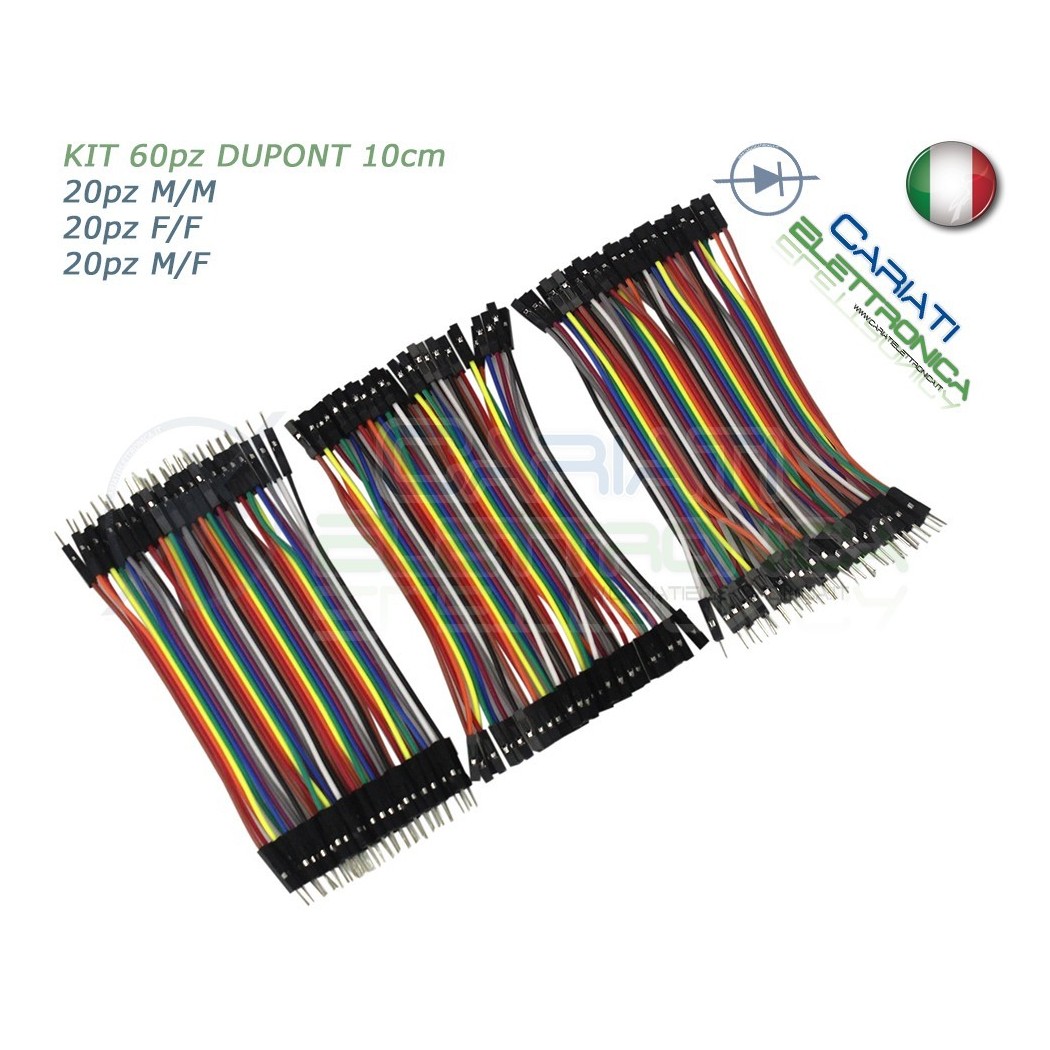 kit 60 ponticelli 10 cm DUPONT jumper breadboard arduino M/M + M/F + F/F